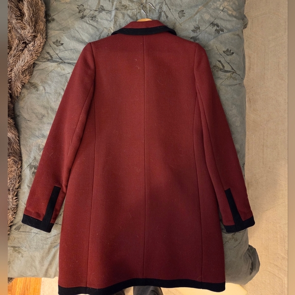 J. Crew Burgundy Trench Coat with Black Trim - Picture 3 of 5